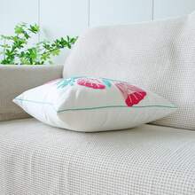 1入組粉色花卉刺繡枕套，現代極簡主義帆布刺繡沙發靠墊枕套床側靠背辦公室腰靠枕 - 白色 - 查看 7