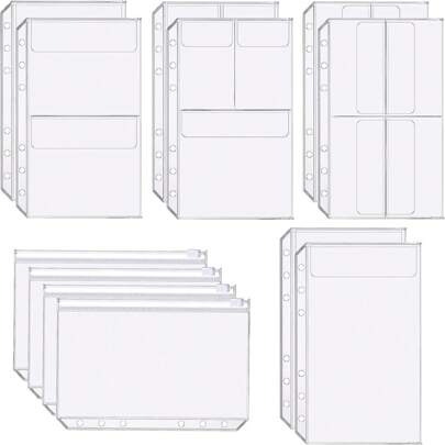 12pcs A5 Binder Pockets, A5 Size 6 Holes Binder Pockets, Premium Clear Binder Zipper Folders Document Filing Bags For 6-Ring Notebook Binder Loose Leaf Bags Back To School,Back To School,School Supplies