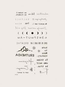 1 件临时纹身月相变化，英文短语图案防水黑色假纹身贴纸一次性持续 1-3 天 - 黑色 - 查看 5