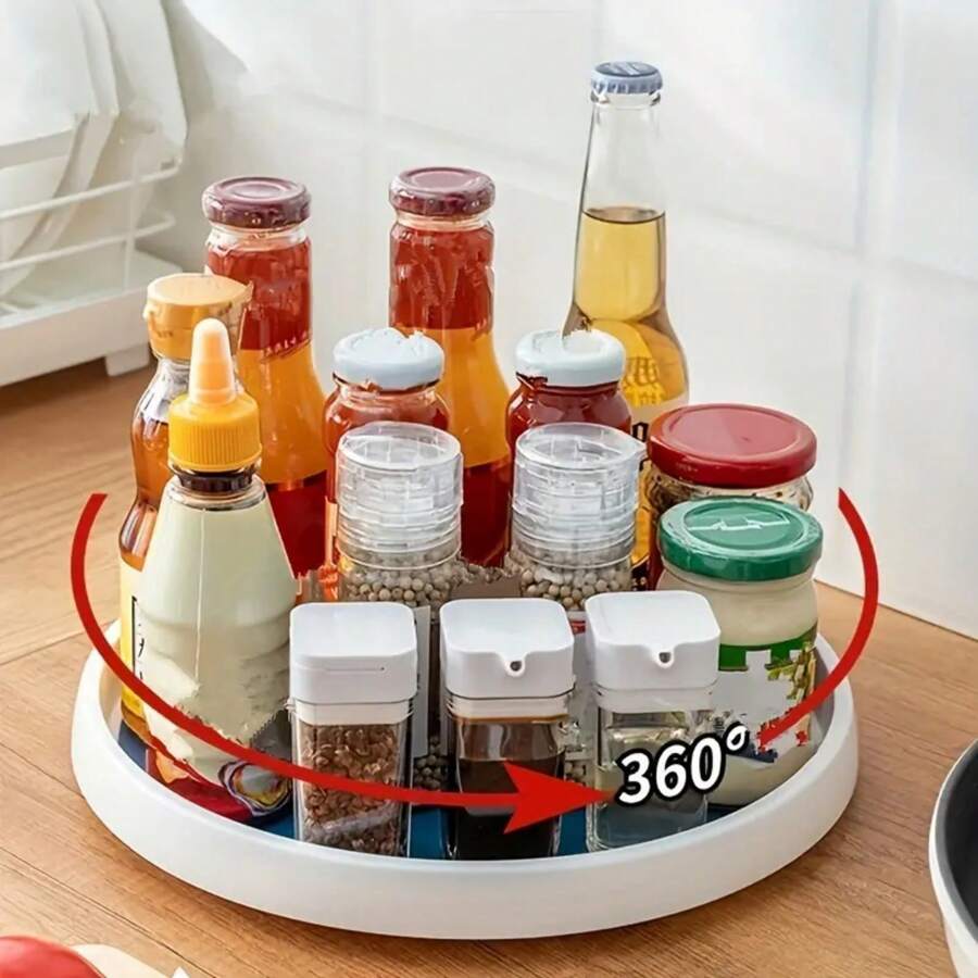 1 pieza Plato giratorio de cocina de 360° - Organizador multifuncional que ahorra espacio para condimentos, botellas y frutas - Accesorio elegante para encimera de uso doméstico y de cocina - Multicolor - Ver 1