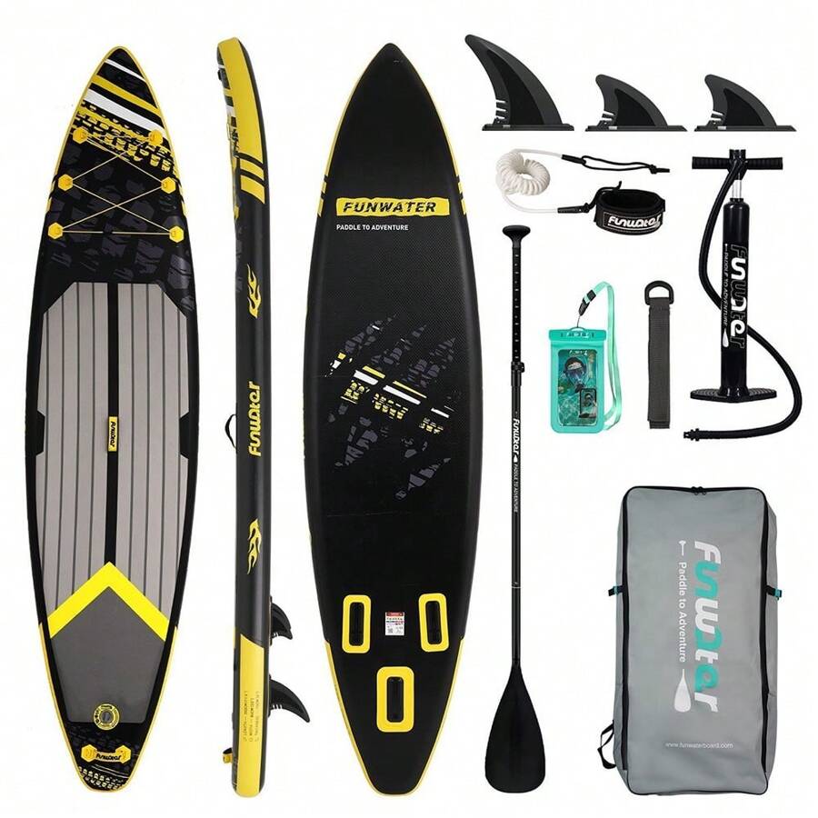 FunWater Stand Up Paddle Board Inflatable Surfboard Complete Accessories For Adjustable Paddle Board, Pump, ISUP Travel Backpack, Leash, Waterproof Bag, Adult Paddle Board - 16F-black and Yellow - View 1