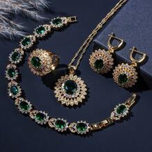 5 件奢华锆石首饰套装包括手链、耳环、戒指、项链和吊坠，适合女性日常佩戴和送礼 - 款式 2 - 查看 1