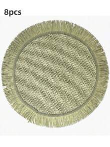 2 piezas/4 piezas/8 piezas Conjunto de individuales de papel con borlas redondas, individuales tejidos a mano naturales resistentes al calor de 15 pulgadas, adecuados para reuniones familiares, bodas y fiestas - Multicolor - Ver 13