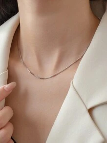 emanco 1入女款時尚簡約全配1.2mm盒子項鍊 - 銀色 - 查看 7