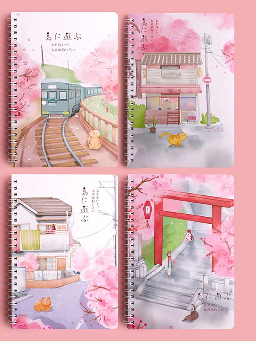 1pc A5 Cherry Blossom Spiral Notebook - Multicolor - View 1