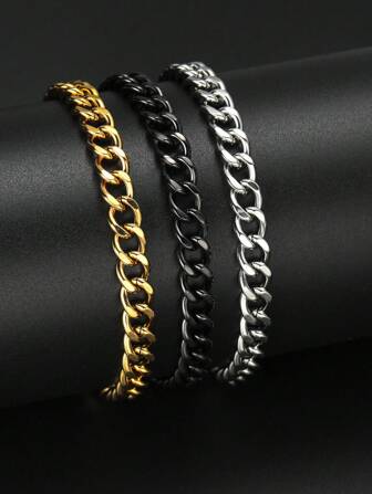 1 pieza Pulsera minimalista de acero inoxidable para hombre, estilo hip-hop, de moda y guapo
