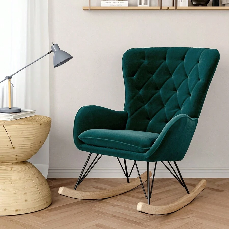 LIVINGANDHOME Living And Home Modern Upholstered Rocking Chair For Living Room Bedroom - Dark Green - View 1