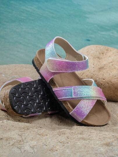 1 par de sandalias abiertas resistentes al doblez, cómodas y de moda para niñas, adecuadas para actividades tanto interiores como exteriores