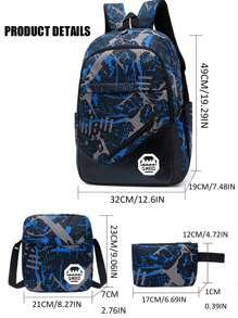 1套撞色混搭时尚背包三件套学生背包大容量拉链简约背包小学生背包男中学生高中生大容量背包时尚休闲校园背包男生背包旅行背包出差旅游度假户外运动男友礼物购物返校季必备 - 藍色 - 查看 6