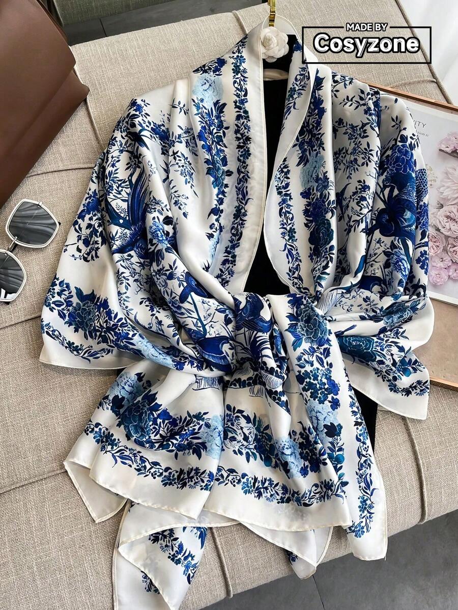 1pc Ladies Beach Accessories Imitated Silk Printed Scarf For Outdoor & Beach Activities Sunscreen Shawl, All-Matched Fashion Accessory