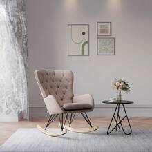 LIVINGANDHOME Living And Home Modern Upholstered Rocking Chair For Living Room Bedroom - Light Grey - View 2