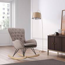 LIVINGANDHOME Living And Home Modern Upholstered Rocking Chair For Living Room Bedroom - Light Grey - View 8
