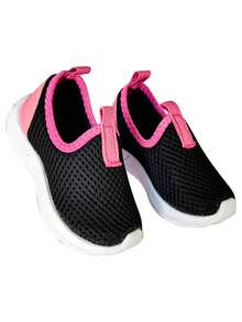 Tênis Infantil Menina Calce Fácil Preto/Pink Escolar Leve Confortável Versátil