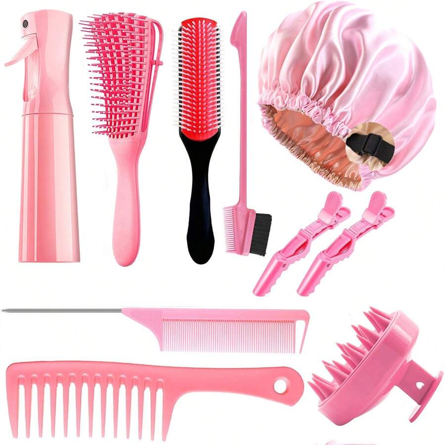 10pcs Knotting Brush Set Suitable For Black Natural Hair Type, With
