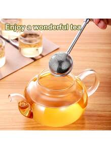 1pc Stainless Steel Tea Strainer, Press Type Tea Filter With Handle, Snap Ball Tea Strainer, Multi Tea Slag Ball, Spring Tea Strainer, For Home Office Restaurant, Tea Supplies Back To School - Silver - View 4