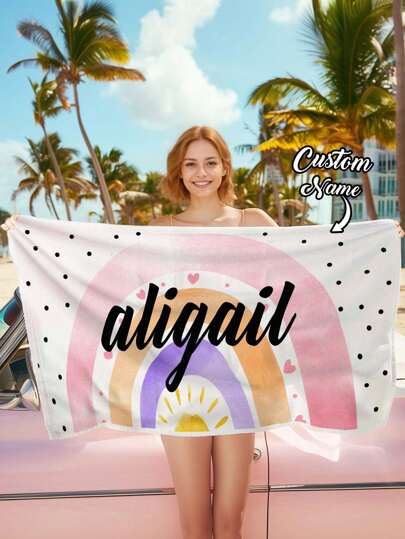 1pc Custom Beach Towel, Custom Name Beach Towel, Rainbow Printed Soft Lightweight Beach Towel, Sweat Absorbent & Quick Drying, Perfect For Outdoor Beach Travel Swimming Gym Yoga, Beach Accessories, Perfect For Men & Women, Anniversary Gift, Birthday Gift, Mother's Day Gift, Father's Day Gift, Best Friend Gift, Gift For Mom/Dad, Gift For Girlfriend/Boyfriend
