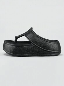 女士厚底高跟涼鞋，時尚休閒懶人拖，EVA加高沙灘拖鞋，防滑，適用於夏季休閒 - 黑色 - 查看 3