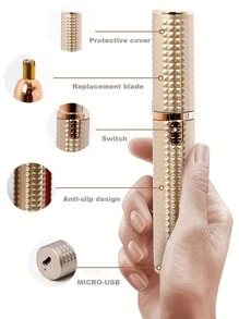 3 合 1 剃须刀电动脱毛眉毛修剪器 USB 充电式全身脱毛器女士面部眉毛鼻子腋毛脱毛 - 金色 - 查看 6