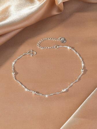 1 pulsera ondulada suave plateada con cuentas, minimalista y versátil, adecuada para el uso diario de la mujer y regalos festivos