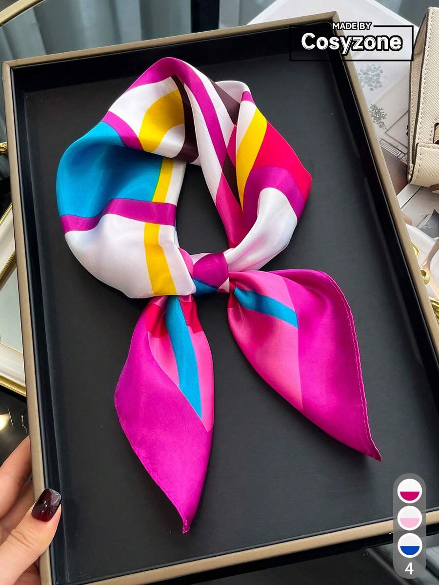 1 Stück Schlichte Linien bedruckter Seiden-Schal mit 60 Farben, stylischer Schal für Frauen zum Binden an der Handtasche, zur Verzierung, als Halstuch, Bandana, Haar- oder Kopfband, ideal um Ihren Look aufzupeppen. - Verschiedenfarbig - Übersicht 1