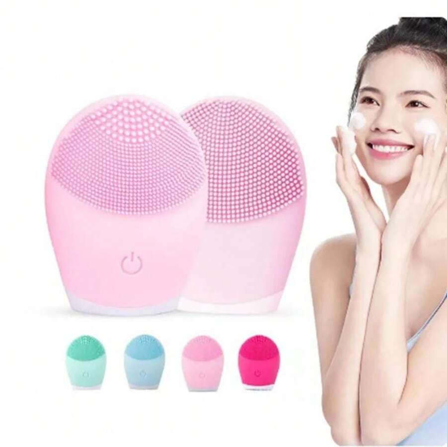 電動矽膠面部清潔按摩器，護膚工具，美容儀器，振動式，清潔毛孔，電池操作 - 彩色 - 查看 1