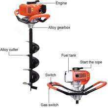 Post Hole Digger, 62CC 2100W Gas Powered Post Hole Digger With 3 Earth Auger Drill Bit 3" 5" & 8" And 3 Extension Rods 24" 24" & 24" , For Farmland, Garden And Plant, EPA Certification - 橘色 - 查看 5