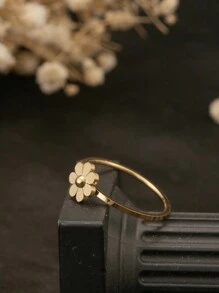 1 件不锈钢简约可爱七瓣菊花戒指或向日葵指环适合日常佩戴情人节 - 墨花戒指 - 查看 12