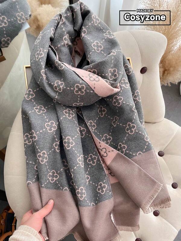 Elegant 1pc Women's Faux Cashmere Jacquard Patterned Fashionable All-Match Shawl, Thickened Warm Scarf For Daily Wear In Autumn And Winter