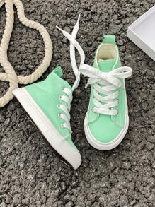 OPOEE White Baby Toddler Shoes Middle Top Canvas Sneakers For Boys And Girls, Korean Style Classic High Top Low Top Casual Sports Running Skateboard Shoes - Mint Green - View 4