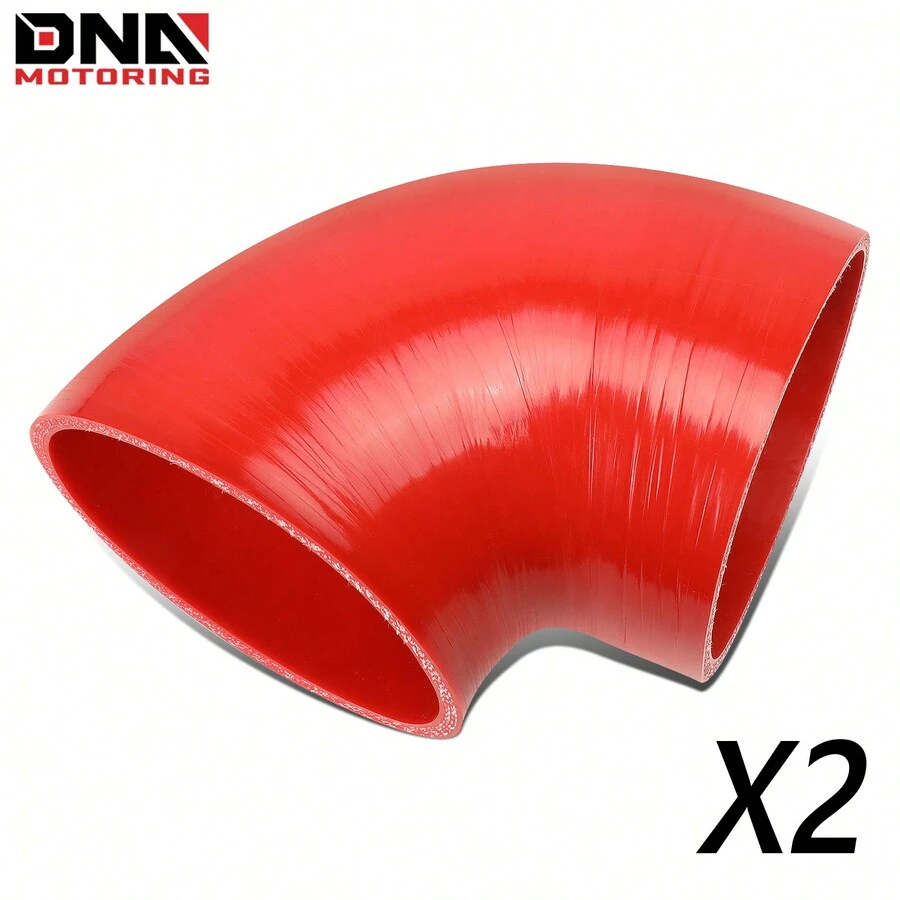 2PC 4" 90 Degree Elbow Turbo/Intercooler/Intake Piping Coupler Silicone Hose (Red) - Red - View 1