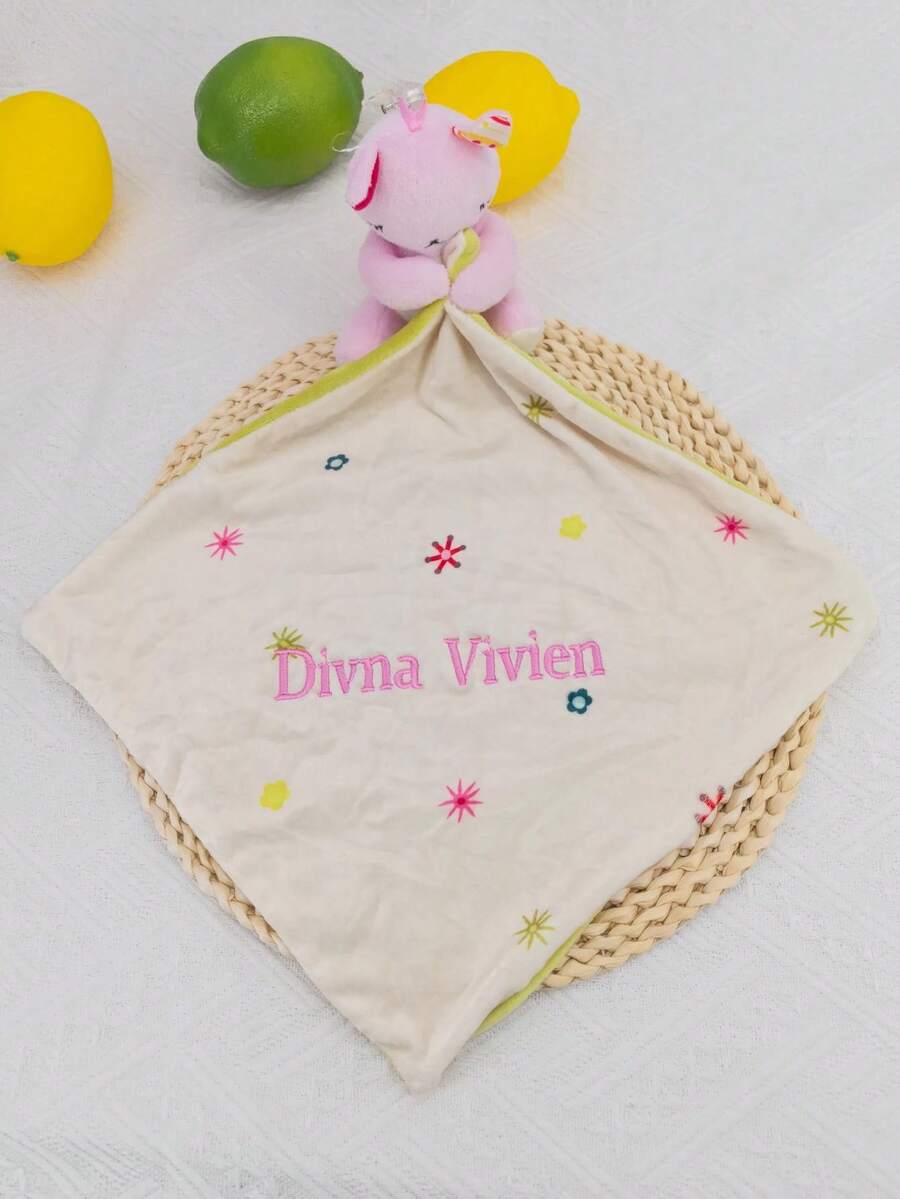 Customizable Embroidered Baby Swaddle Blanket Cartoon Elephant Pink