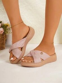 Dép hở mũi đế dày mùa hè mới, Dép quai ngang chống trượt nhẹ & thời trang dành cho nữ - Hồng - Xem 3