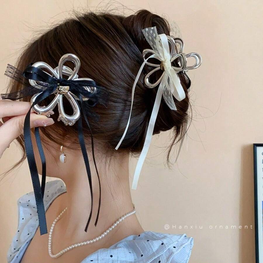 Kẹp Tóc Ruy Băng Bướm Hoa, Phụ Kiện Tóc Đơn Giản & Thanh Lịch Với Thiết Kế Nhẹ Nhàng Và Độc Đáo, Món Quà Lý Tưởng Cho Phụ Nữ Trong Các Lễ Hội - trắng - Xem 1