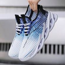 男士夏季時尚漸變色運動鞋，涼爽透氣，舒適時尚，皮膚友好柔軟厚底行走鞋 - 藍色 - 查看 6