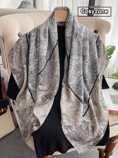 1 件女士优雅图案 90 厘米方形围巾，适合休闲和时尚街头风格领饰、头饰、户外风衣，完美搭配您的外观