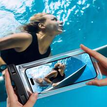 1pc Night Glow Waterproof Phone Case, Fluorescent Transparent Waterproof Pouch For Large Screen Phones, With Touch Screen Capability For Making Calls While Playing In Water - Black - View 4