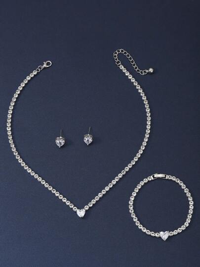 3pcs Copper Heart Claw Chain Set, Suitable For Daily Matching