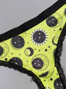 Dircho 4pcs Sexy Women Romantic Contrast Lace Thongs, Boho Style Allover Stars & Moons & Planet & Night Sky & Crescent Print Comfy Silky Intimates Panties, Women's Underwear & Lingerie - Multicolor - View 9