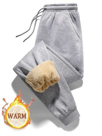 男士休闲抽绳腰带保暖运动裤，抓绒材质，冬季款