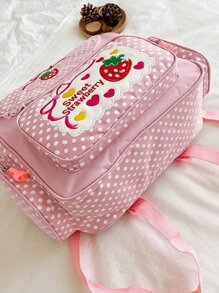 Mochila escolar bordada con fresa y encaje - Rosa - Ver 5