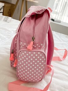 Mochila escolar bordada con fresa y encaje - Rosa - Ver 2