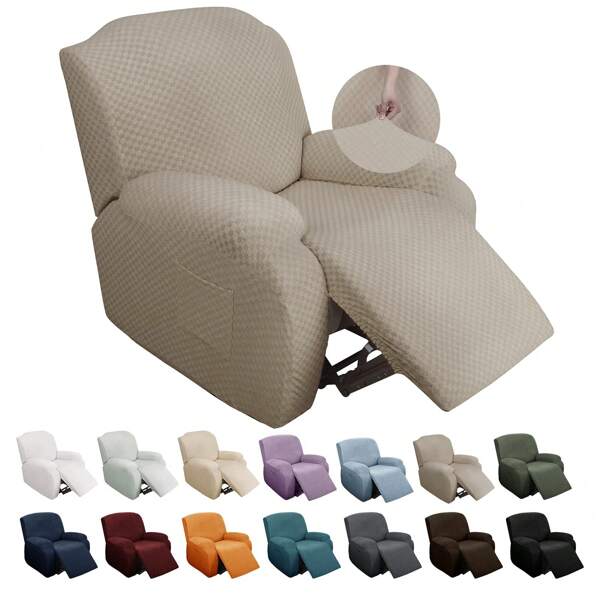4 Pieces Stretch Recliner Slipcover Latest Jacquard Recliner Chair Cover With Side Pocket Anti-Slip Fitted Recliner Cover Couch Furniture Protector With Elastic Bottom