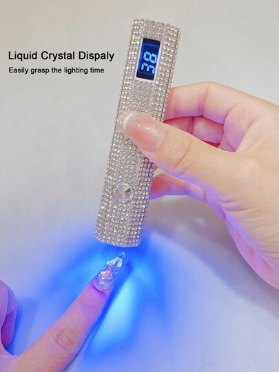 One USB Rechargeable Handheld Nail Lamp With Rhinestone Inlay And LED LCD Display Screen, Easy To Control Curing Time; Handheld Straight Design, Mini Portable Curing Lamp, Wearing Nail Curing Machine UV Therapy Machine, Hexagonal Rhinestone Model, Straight Nail Phototherapy Lamp, Small Quick-Drying Curing Lamp, Portable Nail Curing Lamp, High-Power LED Beads, 1 Bead Has The Effect Of 8 Beads, No Blind Spot Lamp, New Upgraded Beads, 8 Times Magnifying Glass, Concentrated Light, Fast Curing Gel, More Efficient Nail Art
