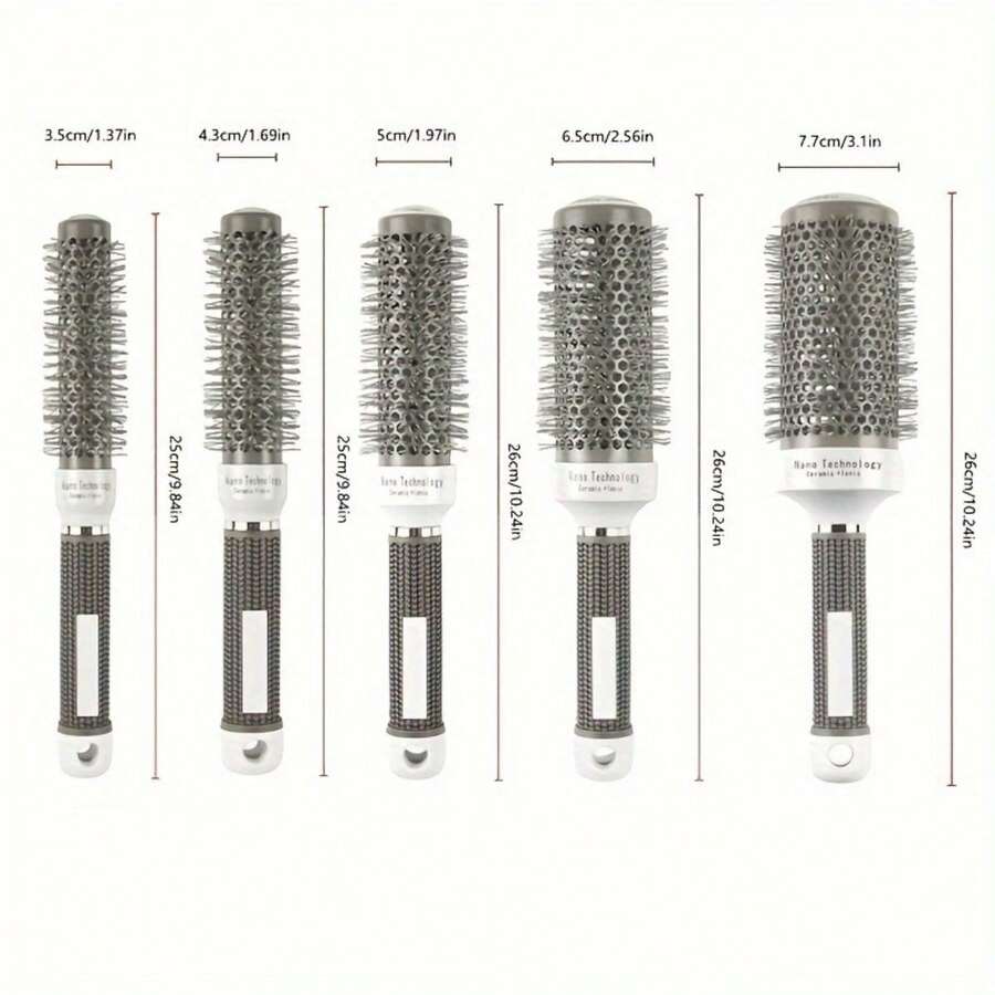 1pc Round Shaped Hairbrush With Aluminum Tube, Rollers, And Nylon