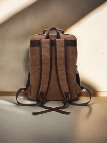 1 Stück modischer Leinwand Rucksack mit großer Kapazität und vielen Taschen, abriebfest, Ledergriff, geeignet für Studenten, Outdoor-Reisen, Geschäftsreisen, Laptop Rucksack, Schulbeutel, Reiserucksack, Campingausflug, Tasche für den Sommer, Rückfahrschule, Laptoptasche, Sporttasche für Männer, Reisenotwendigkeiten, große Tasche, Frühjahrsschulsachen, Schulrucksack, vintage