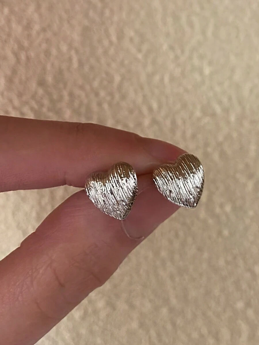 1 Coppia Di Orecchini A Bottone In Miniatura Con Cuore Geometrico Alla Moda E Opaco - Argento - Visualizzare 1