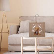 1 件时尚手提包 - 时尚印花设计，多个口袋储物袋，大容量礼品袋，女士休闲手提包，工作手提包，上学通勤必备品，购物伴侣，轻便，适合秋季家居装饰 - 杏色 - 查看 3