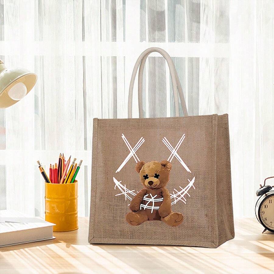 1 件时尚手提包 - 时尚印花设计，多个口袋储物袋，大容量礼品袋，女士休闲手提包，工作手提包，上学通勤必备品，购物伴侣，轻便，适合秋季家居装饰 - 杏色 - 查看 1