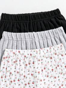 Tween Girl Floral Patterned And Solid Color Leggings 3-Pack - Multicolor - View 3