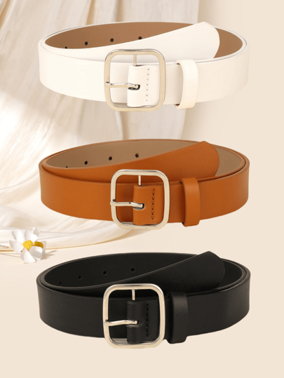 (3pcs/Set) Square Buckle Women Fashion Belt, Versatile Decorative Leather Waistband Summer, School Fall, Autumn, Halloween